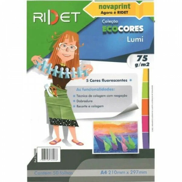 Bloco Ecocores Lumi A4 75g 5 Cores c/50 Folhas - Ridet