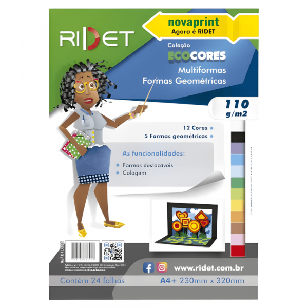Bloco Ecocores Multiformas Geométricas A4+ 110g 12 Cores c/24 Folhas - Ridet