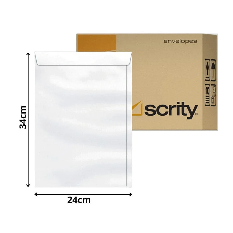 Envelope Branco Carta Offset 240x340mm 90g c/250 Unidades - Scrity Envelope Branco Carta Offset 240x340mm 90g c/250 Unidades - Scrity