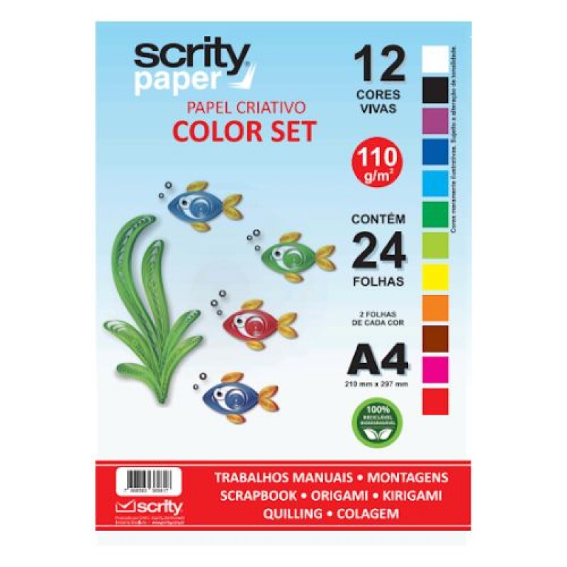 Papel Criativo Color Set A4 110g 12 Cores c/24 Folhas - Scrity Papel Criativo Color Set A4 110g 12 Cores c/24 Folhas - Scrity