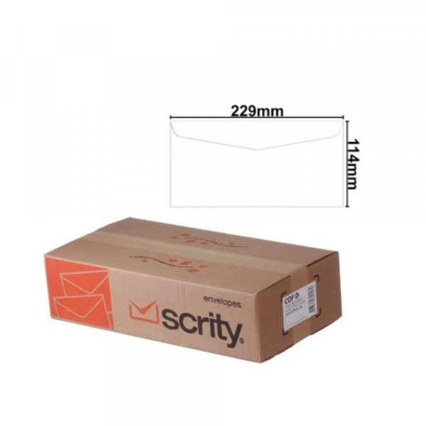 Envelope Branco Carta Offset 114x229mm 63g c/1000 Unidades - Scrity Envelope Branco Carta Offset 114x229mm 63g c/1000 Unidades - Scrity