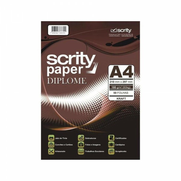 Papel Diplome A4 180g Com 50 Folhas Kraft Scrity  Papel Diplome A4 180g Com 50 Folhas Kraft Scrity