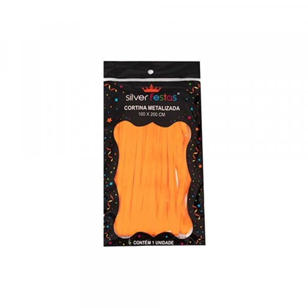 Cortina Metalizada 100x200cm Laranja Silver Festas