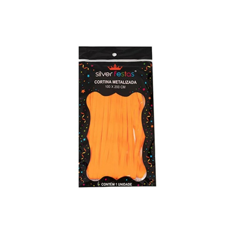 Cortina Metalizada 100x200cm Laranja Silver Festas