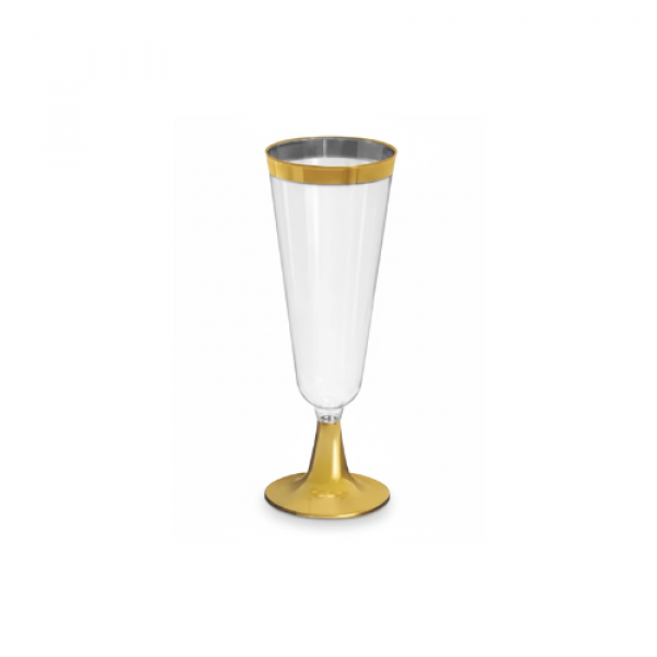 Taça de Champagne Borda Dourada 150ml c/4 Unidades - Silver Plastic