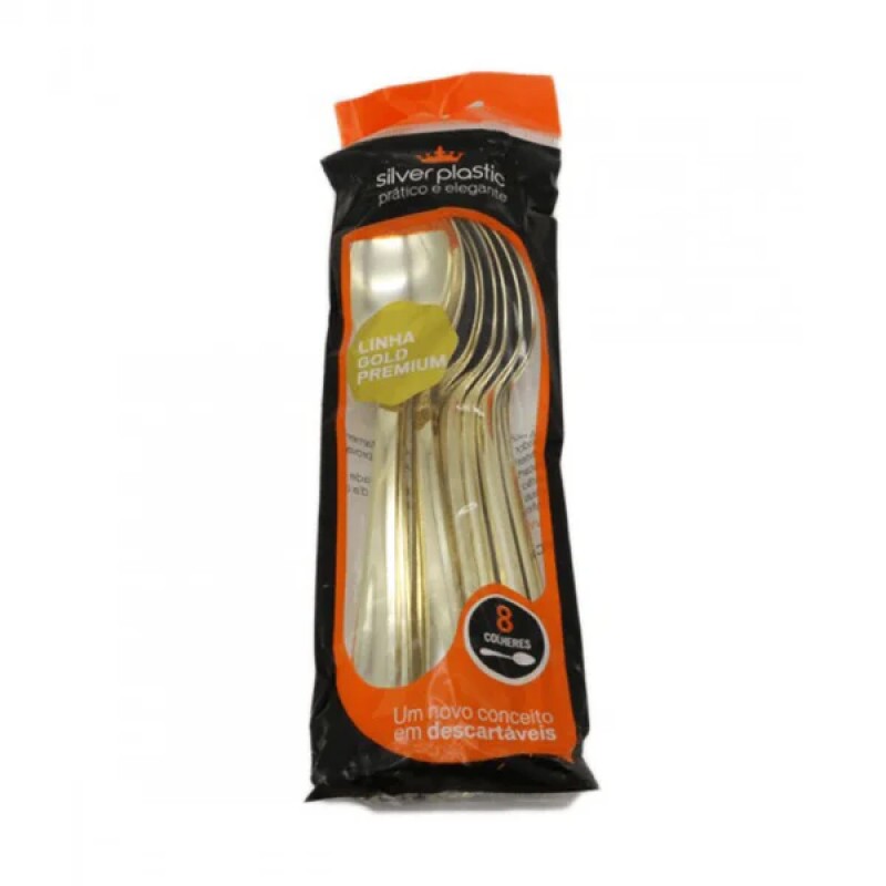 Colher Refeição Linha Gold Premium 8 Unidades - Silver Plastic