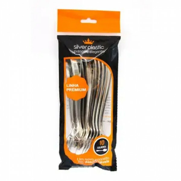 Colher Refeição Linha Premium 10 Unidades - Silver Plastic Colher Refeição Linha Premium 10 Unidades - Silver Plastic