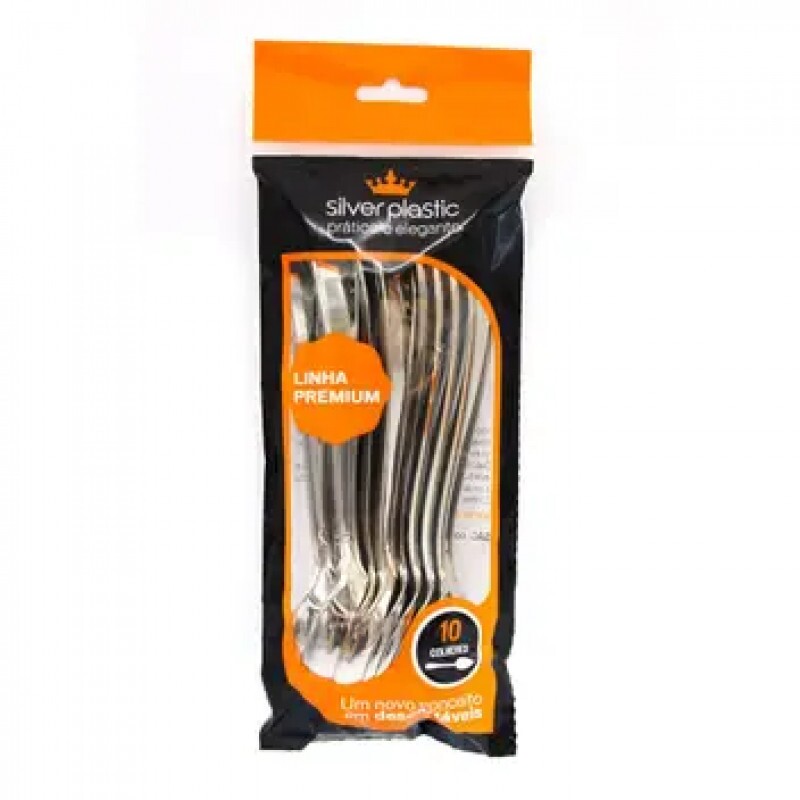 Colher Refeição Linha Premium 10 Unidades - Silver Plastic