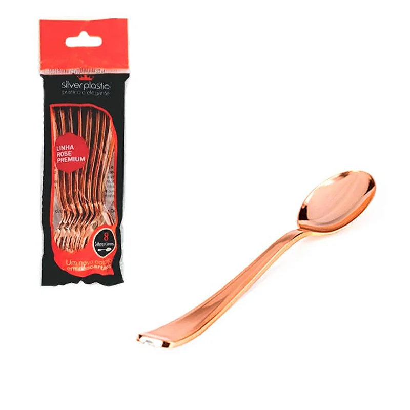 Colher Sobremesa Linha Rose Premium 8 Unidades - Silver Plastic