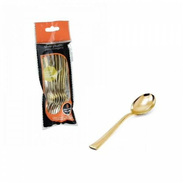 Colher Sobremesa Linha Gold Premium 8 Unidades - Silver Plastic Colher Sobremesa Linha Gold Premium 8 Unidades - Silver Plastic