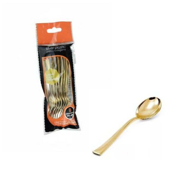 Colher Sobremesa Linha Gold Premium 8 Unidades - Silver Plastic