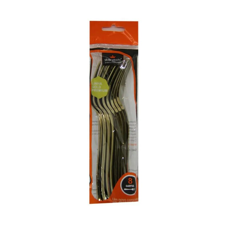 Garfo Refeição Linha Gold Premium 8 Unidades - Silver Plastic 