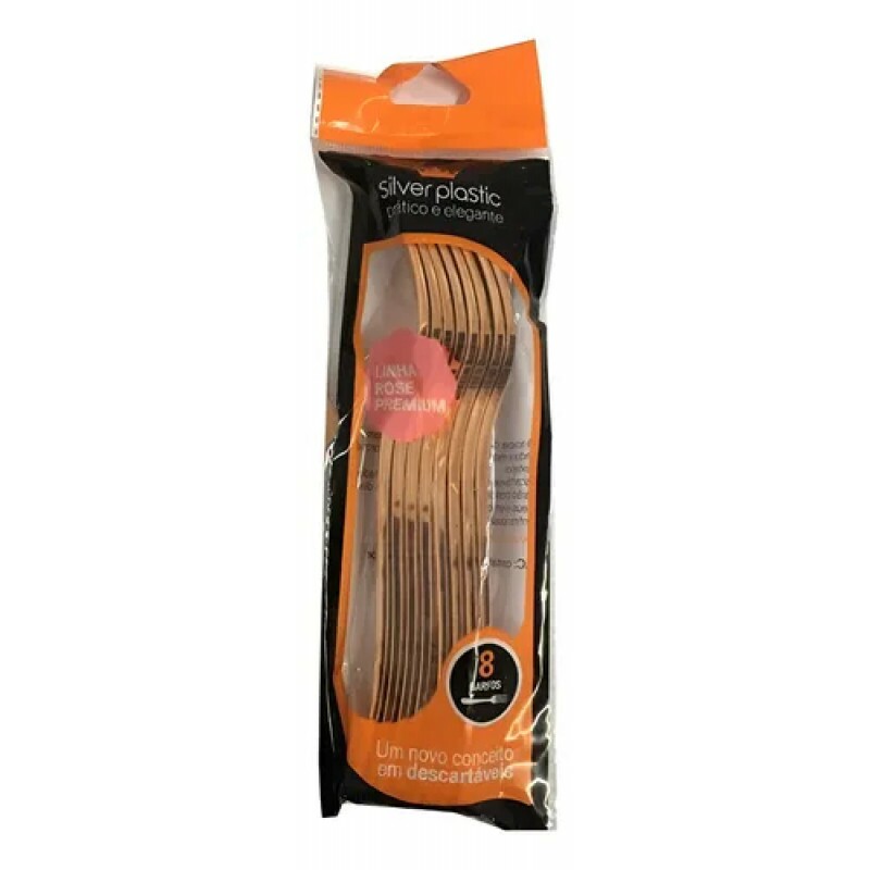 Garfo Refeição Linha Rose Premium 8 Unidades - Silver Plastic 
