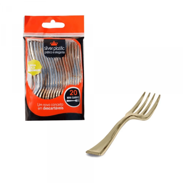 Mini Garfo Linha Gold Premium 20 Unidades - Silver Plastic Mini Garfo Linha Gold Premium 20 Unidades - Silver Plastic