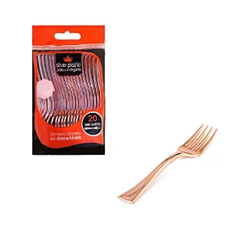 Mini Garfo Linha Rose Premium 20 Unidades - Silver Plastic 
