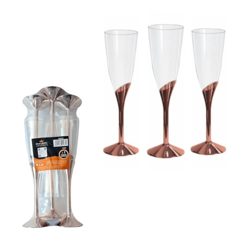 Taça de Champagne Base Rose Gold 150ml c/6 Unidades - Silver Plastic Taça de Champagne Base Rose Gold 150ml c/6 Unidades - Silver Plastic