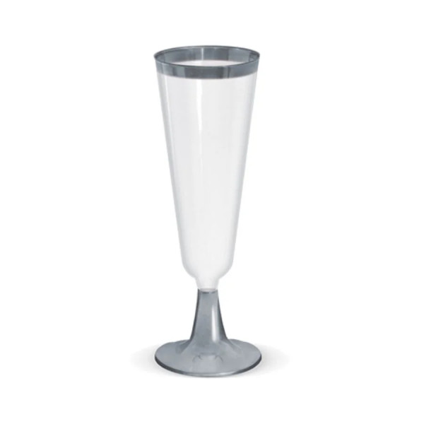 Taça de Champagne Borda Prata 150ml c/12 Unidades - Silver Plastic