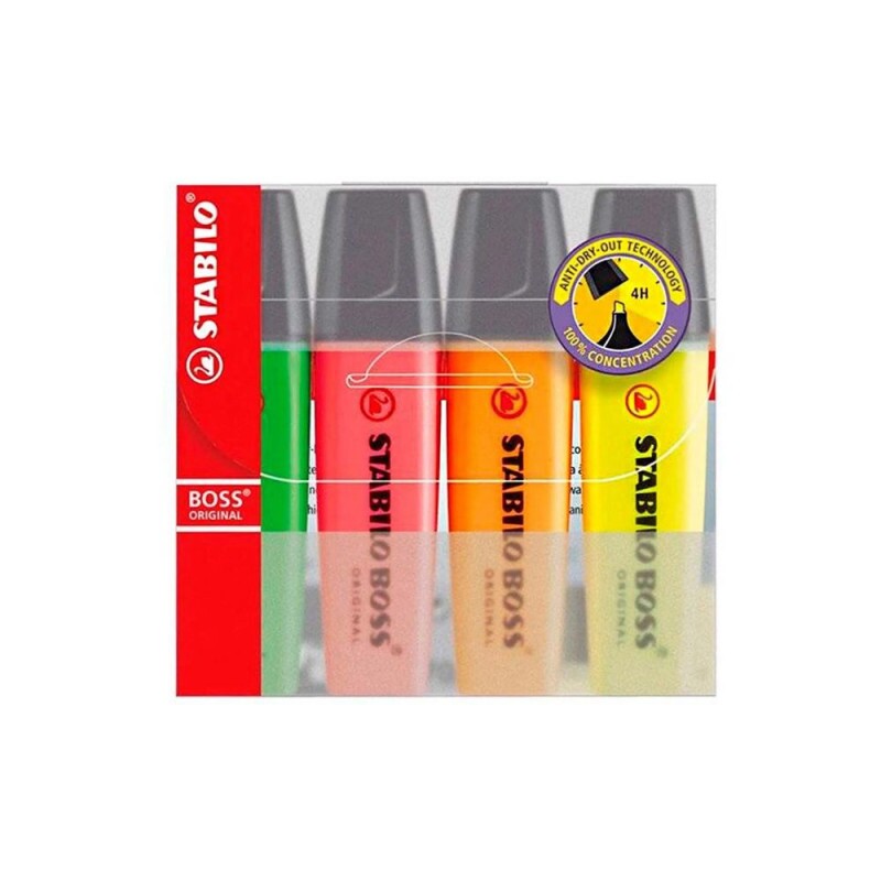 Marca Texto Boss Neon Estojo 4 Unidades Stabilo                           