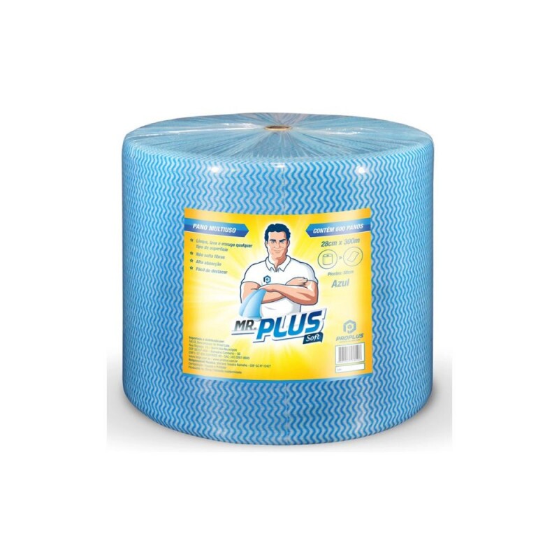 Pano multiuso Mr Plus 28cmX240m Com 600 Unidades Azul Talge