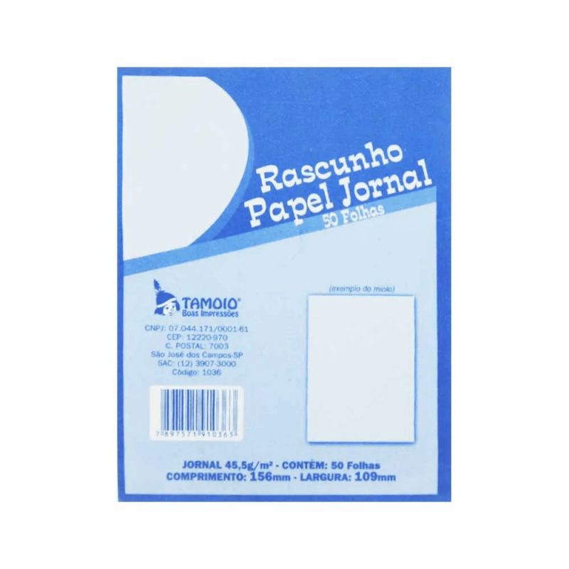 Rascunho Papel Jornal 45,5g 156x109mm c/50 Folhas - Tamoio 