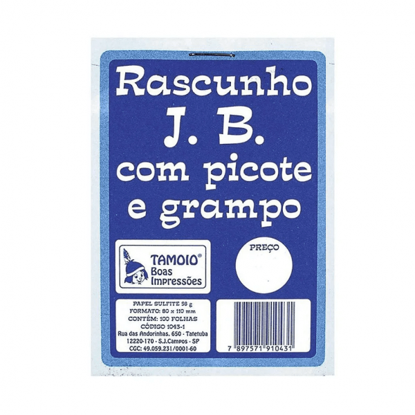 Rascunho J.B. Sulfite com Picote e Grampo 56g 110x80mm c/100 Folhas - Tamoio