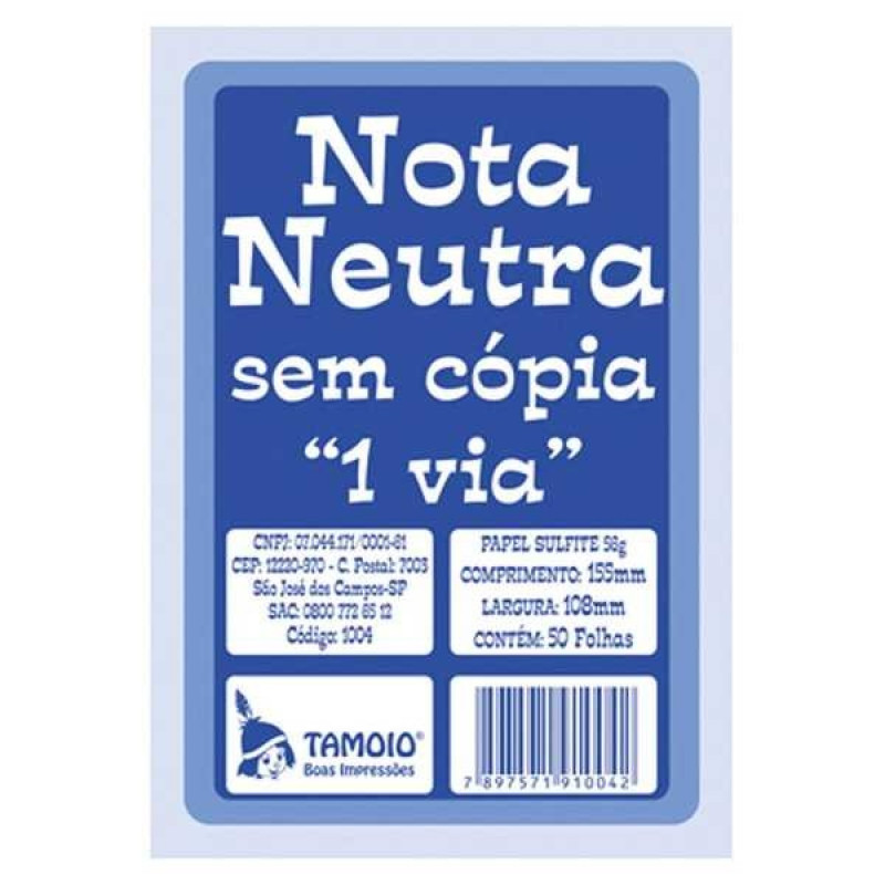 Nota Neutra 1ª Via 56g 155x108mm c/50 Folhas - Tamoio 