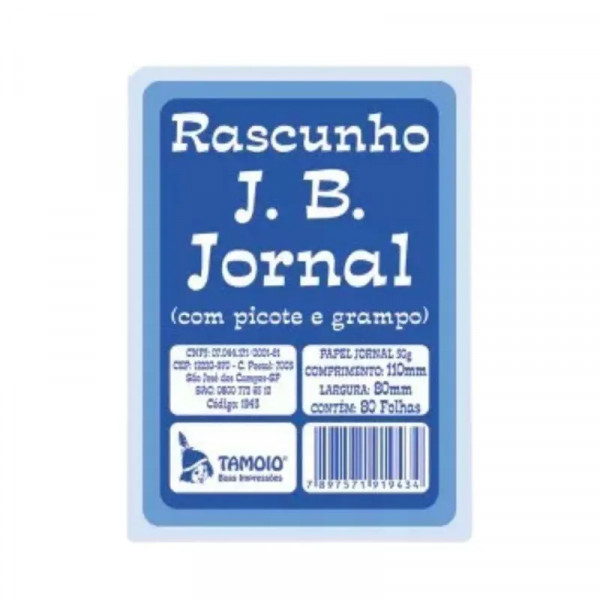 Rascunho J.B. Jornal com Picote e Grampo 45,5g 110x80mm c/80 Folhas - Tamoio