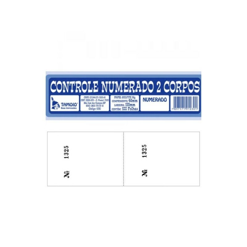 Controle Numerado 2 Corpos Com Canhoto 100 Folhas Tamoio
