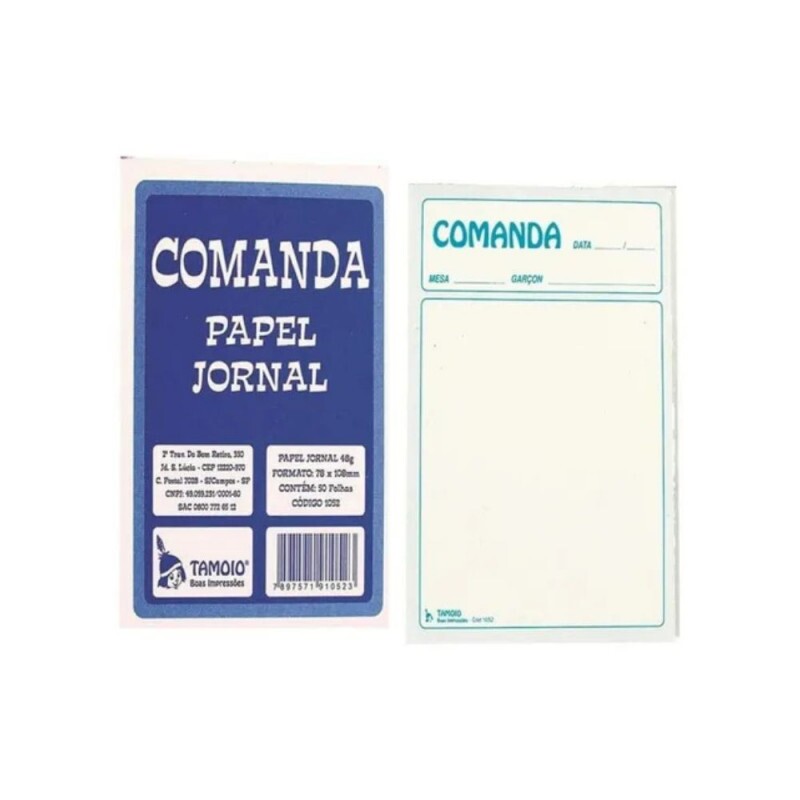 Comanda Em Papel Jornal Com Canhoto 50 Folhas Tamoio