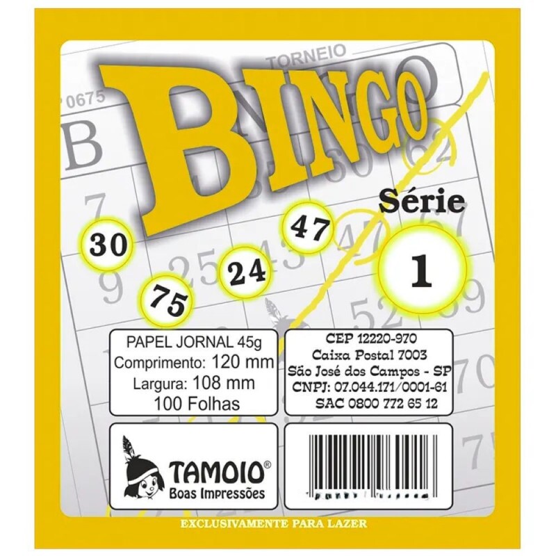 Bingo Amarelo Bloco Com 100 Folhas Tamoio