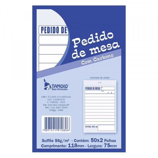 Pedido De Mesa Com Carbono Com Canhoto 50x2 Folhas Tamoio
