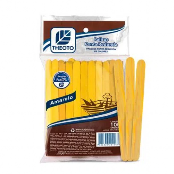 Palito de Sorvete Ponta Redonda Amarelo 100 Unidades - Theoto Palito de Sorvete Ponta Redonda Amarelo 100 Unidades - Theoto