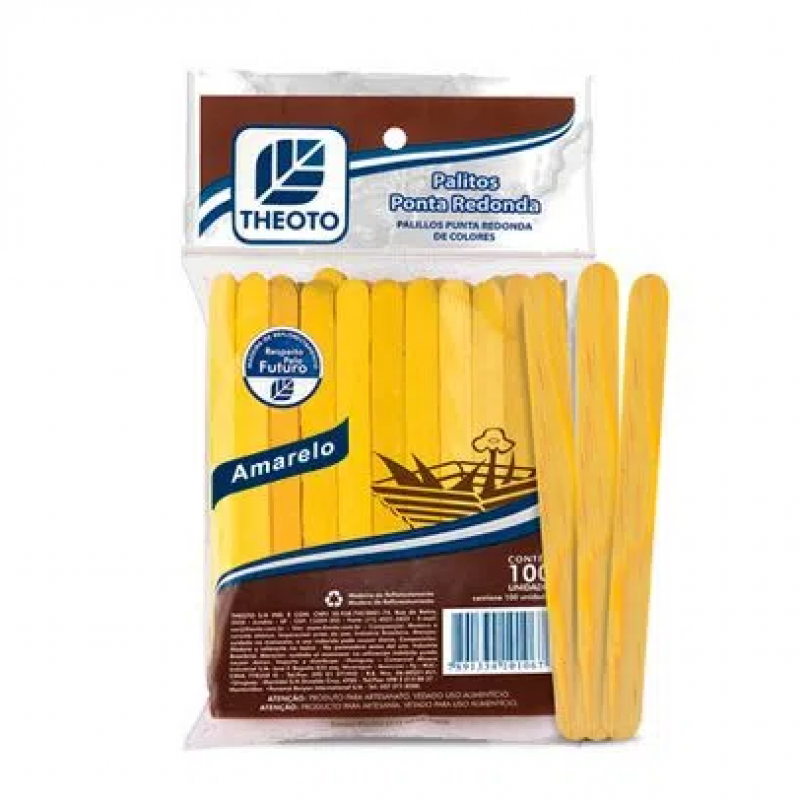 Palito de Sorvete Ponta Redonda Amarelo 100 Unidades - Theoto