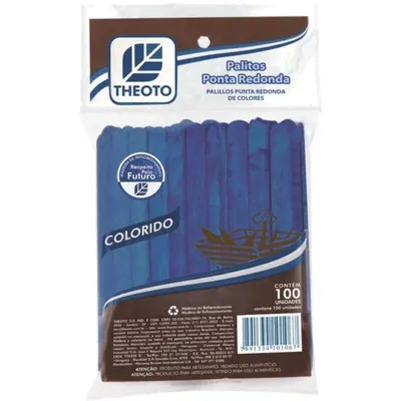 Palito de Sorvete Ponta Redonda Azul 100 Unidades - Theoto