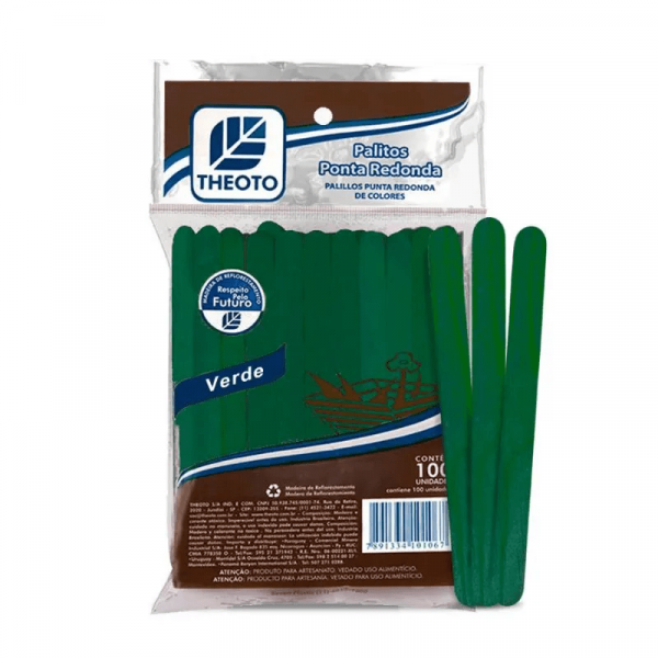 Palito de Sorvete Ponta Redonda Verde 100 Unidades - Theoto Palito de Sorvete Ponta Redonda Verde 100 Unidades - Theoto