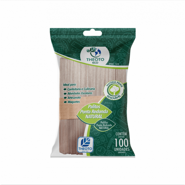 Palito de Sorvete Ponta Redonda 100 Unidades - Theoto Palito de Sorvete Ponta Redonda 100 Unidades - Theoto