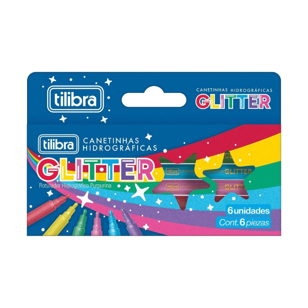 Canetinha Hidrográfica Glitter 6 Cores - Tilibra