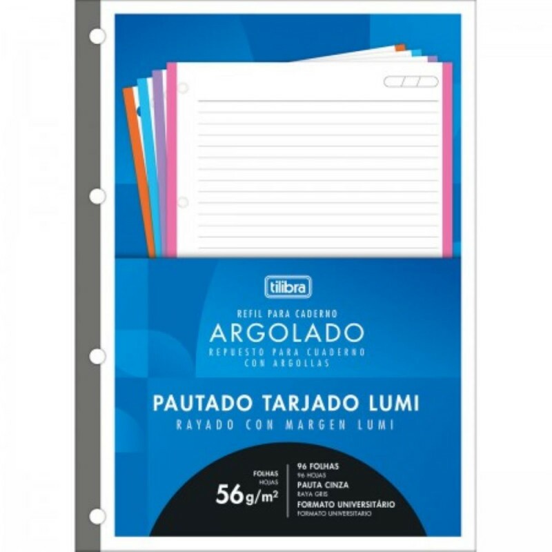 Refil Para Fichario Pauta Cinza Margem Colorida 96 folhas 56g Tilibra