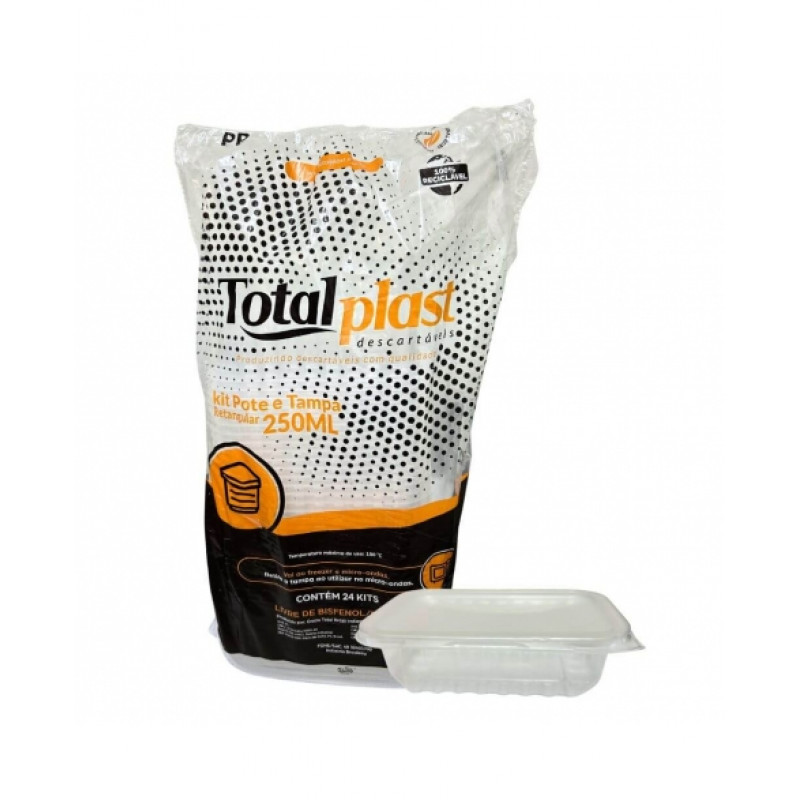 Pote Retangular 250ml 24 Unidades - TotalPlast