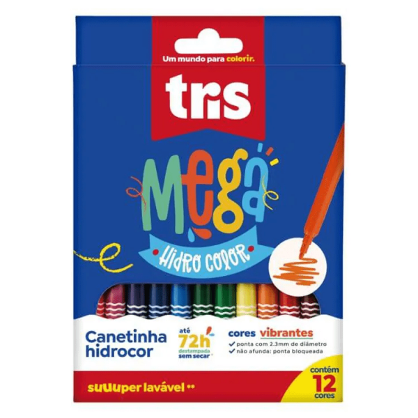 Canetinha Mega Hidrocor 12 Cores - Tris