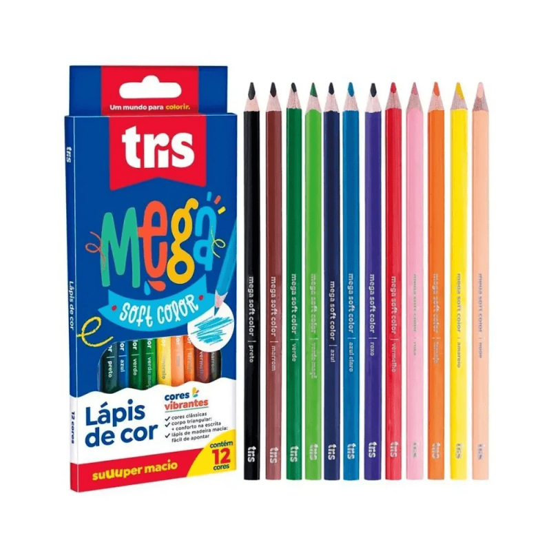 Lápis de Cor Mega Soft Color 12 Cores - Tris