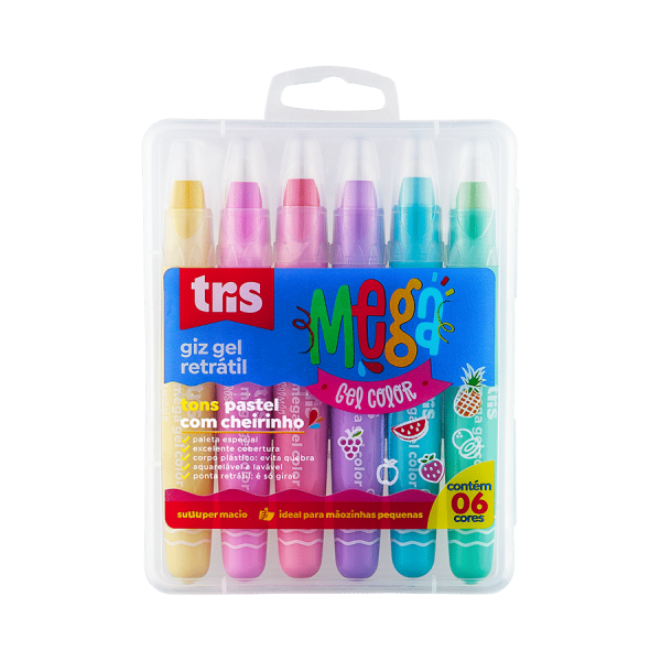 Giz Gel Retrátil Mega Gel Color c/Cheirinho 6 Cores - Tris