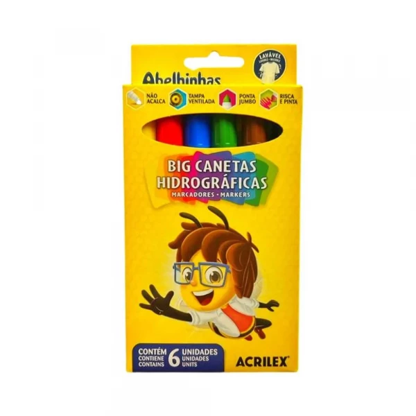 Big Canetas Hidrograficas Com 6 Cores Acrilex