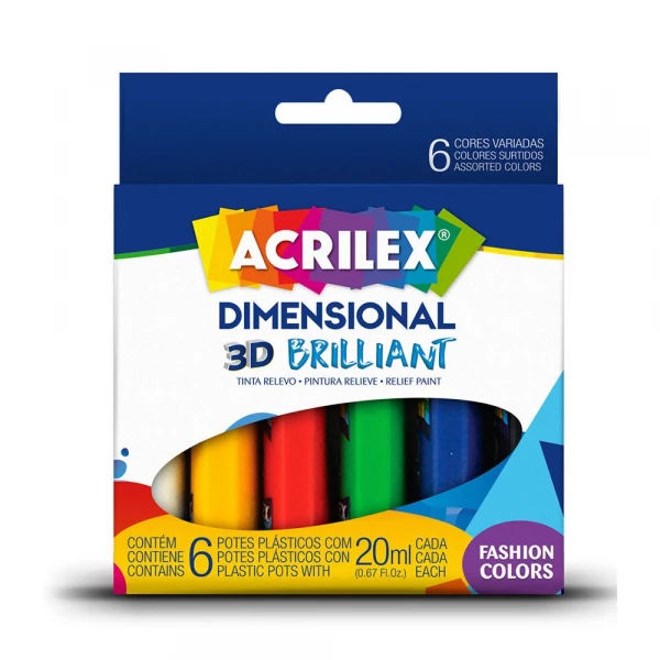 Tinta Dimensional 3D Brilliant Com 6 Cores Acrilex
