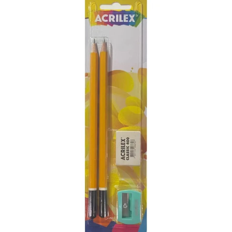Lapis Preto Com 2 Unidades 1 Borracha 1 Apontador Sortido Acrilex
