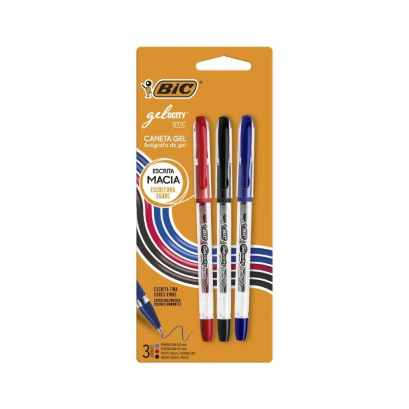 Caneta Gel Gelocity 0.5mm Azul Preto E Vermelho Bic