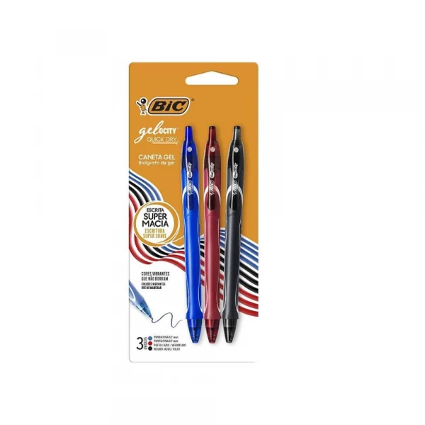 Caneta Gel Quick Dry Gelocity Azul Preto E Vermelho Bic
