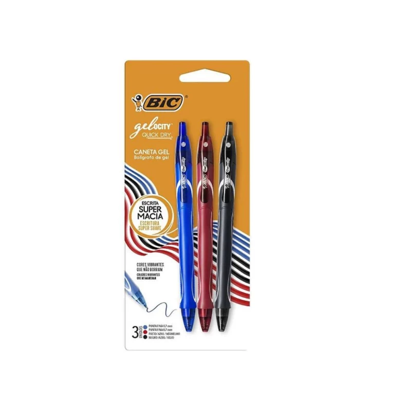Caneta Gel Quick Dry Gelocity Azul Preto E Vermelho Bic