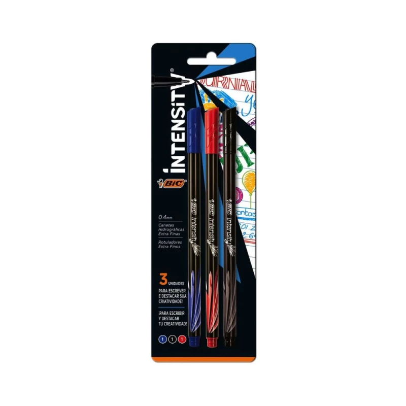 Caneta Intensity Azul Preto E Vermelho 0.4mm Com 3 Unidades Bic
