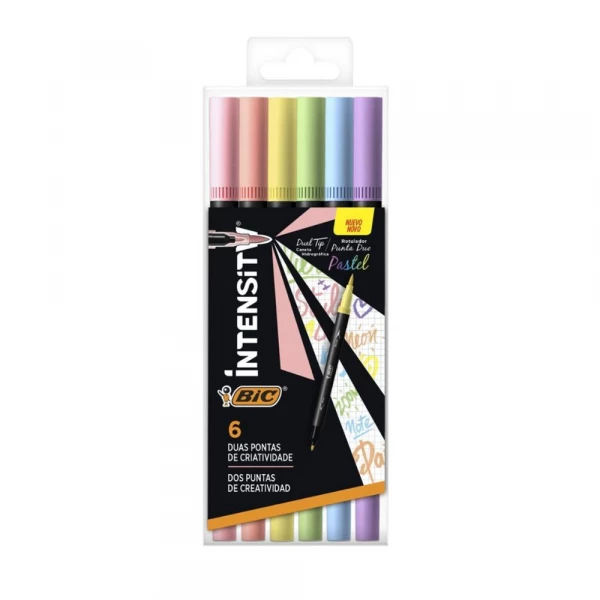 Caneta Ponta Dupla Pastel 6 Cores Bic